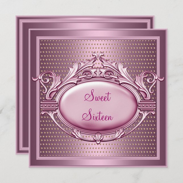 Invitation Fête d'anniversaire Sweet Sixteen Satin rose point (Devant / Derrière)