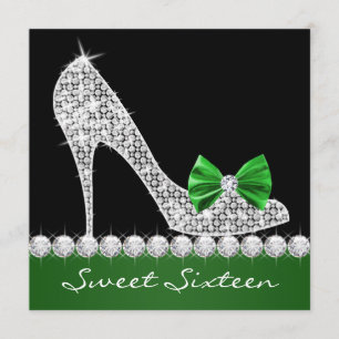 Invitation Fête d'anniversaire Sweet Sixteen vert émeraude