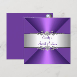Invitation Fête d'anniversaire Sweet Sixteen Violet Argent