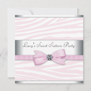 Invitation Fête d'anniversaire Sweet Sixteen Zèbre Rose