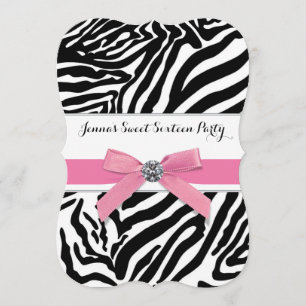 Invitation Fête d'anniversaire Sweet Sixteen Zèbre Rose