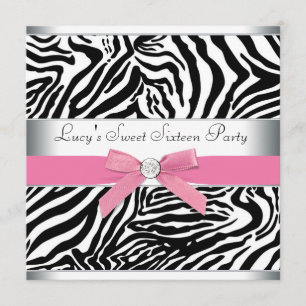 Invitation Fête d'anniversaire Sweet Sixteen Zèbre Rose