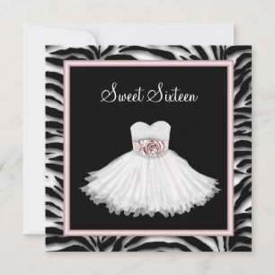 Invitation Fête d'anniversaire Sweet Sixteen Zèbre Rose