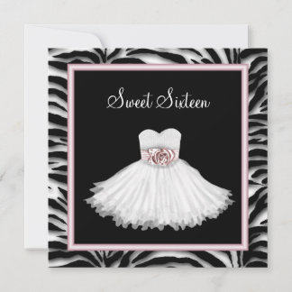 Invitation Fête d'anniversaire Sweet Sixteen Zèbre Rose