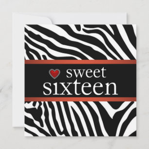 Invitation Fête d'anniversaire Sweet Sixteen Zèbre Rouge
