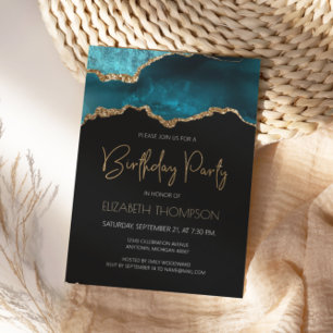 Invitation Fête d'anniversaire Teal Gold Agate Geode Toutes A