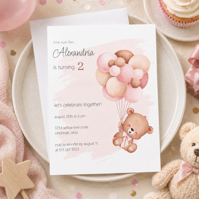 Invitation Fête d'anniversaire Teddy Bear et Ballons  (Créateur téléchargé)