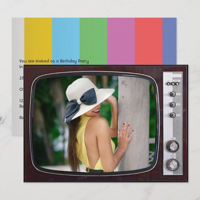 Invitation Fête d'anniversaire Télévision Rétro (Devant / Derrière)