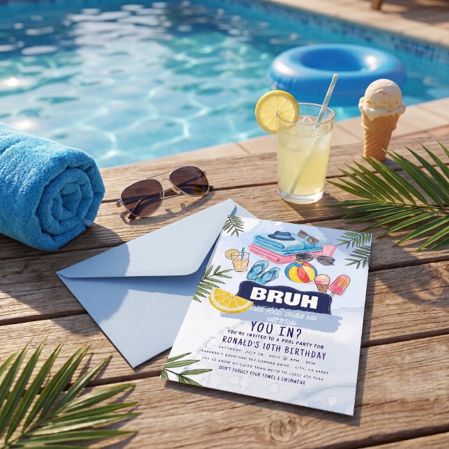 Invitation Fête d'anniversaire tendance d'été à la piscine  (Créateur téléchargé)