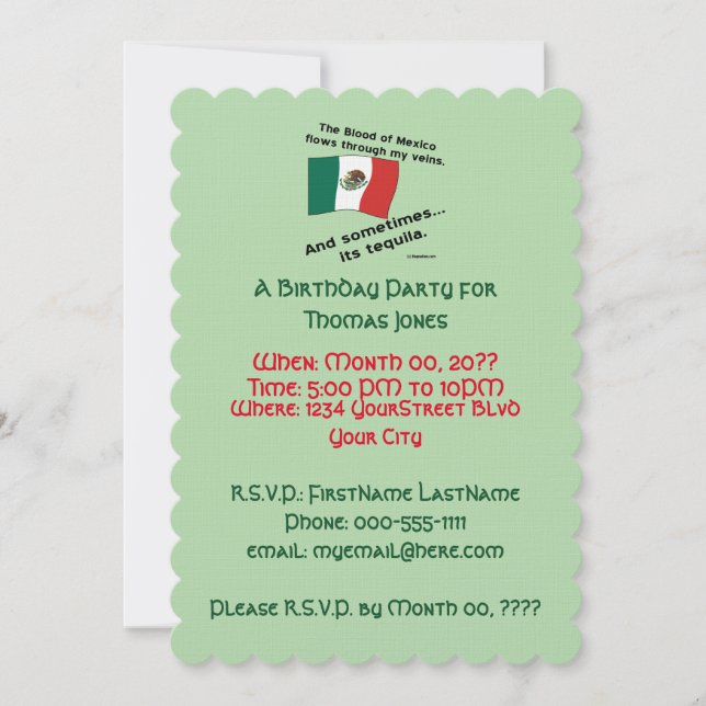 Invitation Fête d'anniversaire Tequila Mexicaine  (Devant)