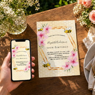 Invitation Fête d'anniversaire thé abeilles bourdon miel