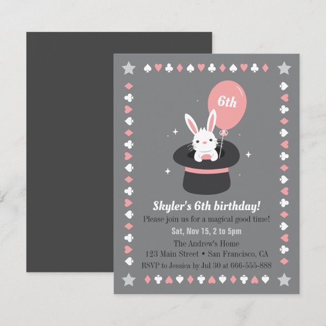 Invitation Fête d'anniversaire thématique magique pour enfant (Devant / Derrière)