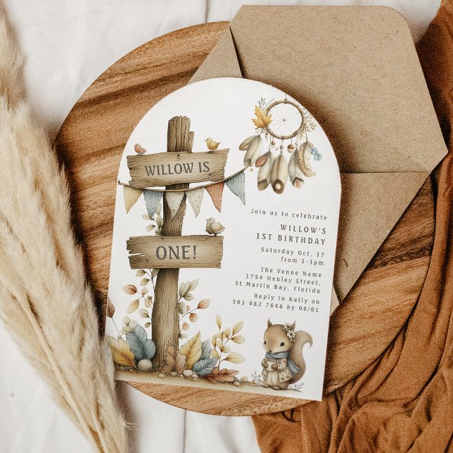 Invitation Fête d'anniversaire thème bois boho pour enfants (Créateur téléchargé)