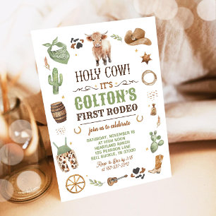 Invitation Fête d'anniversaire thème Cowboy 1ère Rodéo Vache