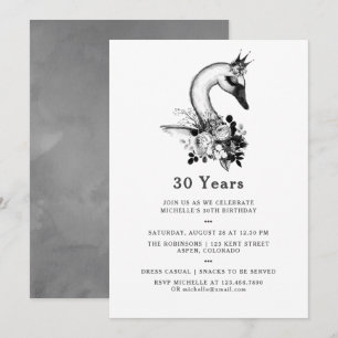 Invitation Fête d'anniversaire thème cygne floral aquarelle t
