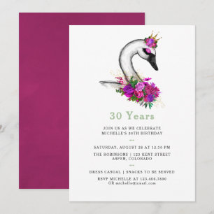 Invitation Fête d'anniversaire thème cygne floral aquarelle t