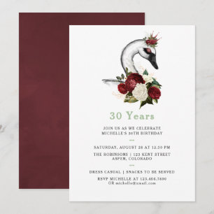 Invitation Fête d'anniversaire thème cygne floral aquarelle t
