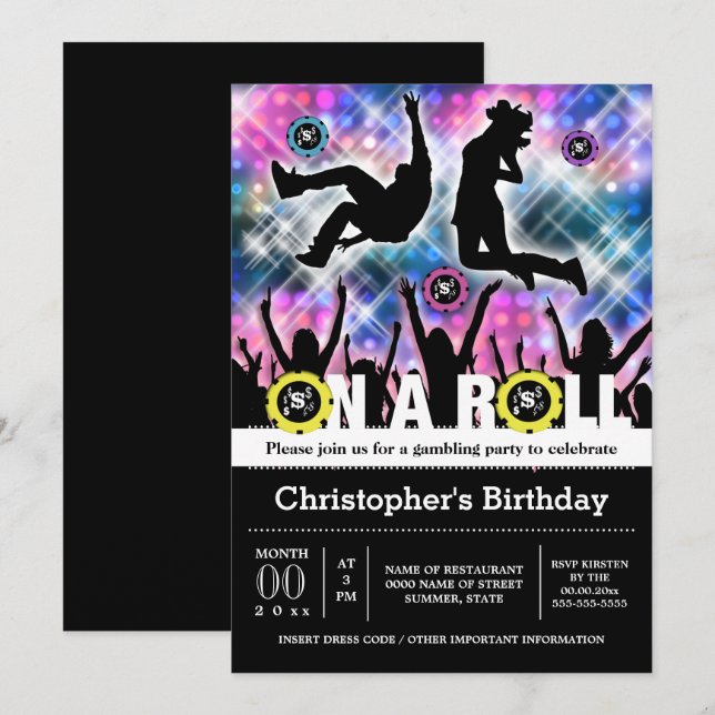 Invitation Fête d'anniversaire thème disco 70's 80's 90's (Devant / Derrière)