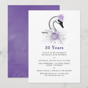 Invitation Fête d'anniversaire thème floral cygne aquarelle t