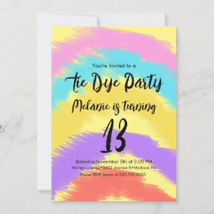 Invitation Fête d'anniversaire Tie Dye Art coloré arc-en-ciel