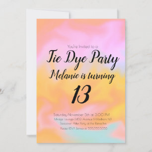 Invitation Fête d'anniversaire Tie Dye Coloré Rose Orange