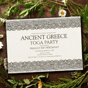 Invitation Fête d'anniversaire Toge Grèce Antique avec frise
