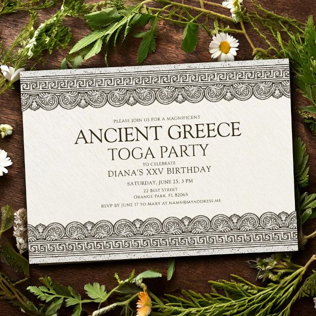 Invitation Fête d'anniversaire Toge Grèce Antique avec frise (Créateur téléchargé)