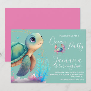 Invitation Fête d'anniversaire Tortue Aquarelle Océan Plage  