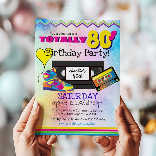 Invitation Fête d'anniversaire totalement années 80 Colorée (Créateur téléchargé)