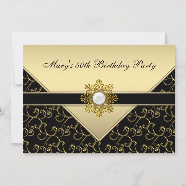 Invitation Fête d'anniversaire tourbillon noir et or (Devant)
