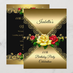 Invitation Fête d'anniversaire tout âge Noir Or rouge jaune R