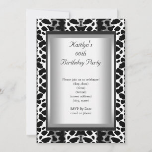 Invitation Fête d'anniversaire tout âge Vache noire et blanch