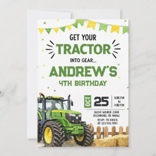 Invitation Fête d'anniversaire tracteur moderne personnel