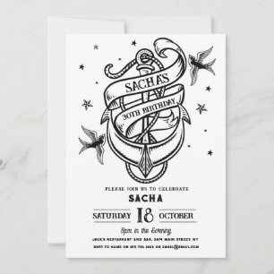 Invitation Fête d'anniversaire traditionnel Ancre de tatouage
