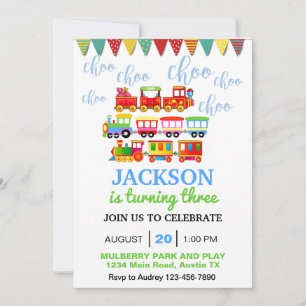 Invitation Fête d'anniversaire Train Mignon Choo Choo