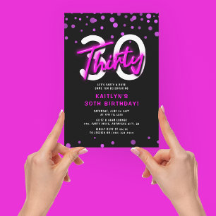 Invitation Fête d'anniversaire trente 30 ans Rose Néon