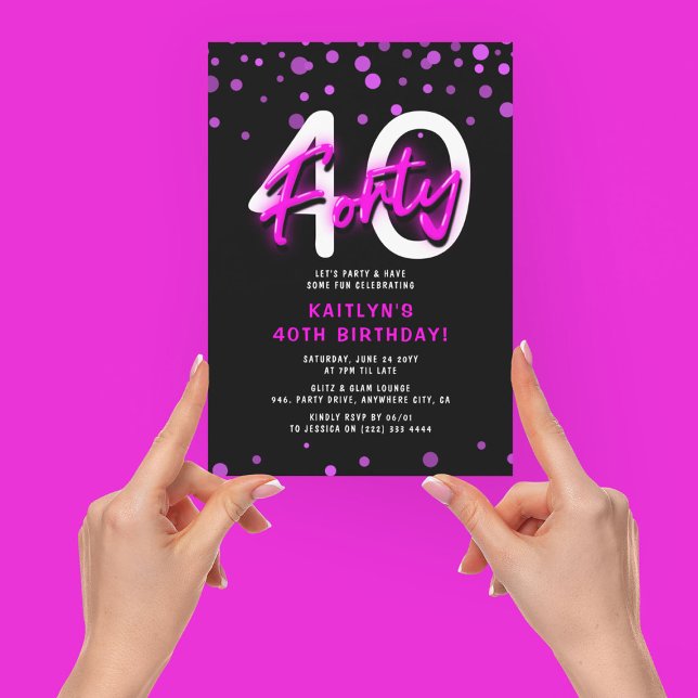 Invitation Fête d'anniversaire trente quarante ans Rose Néon (Créateur téléchargé)