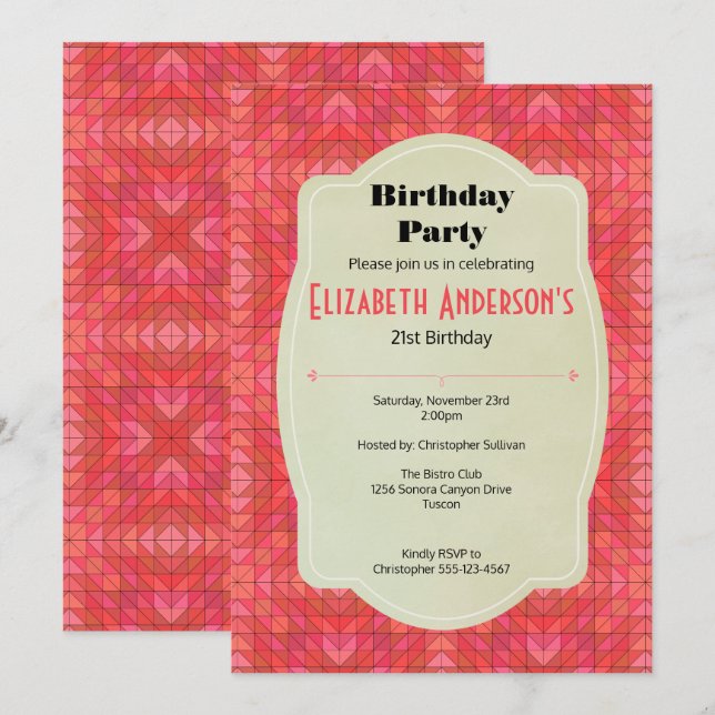 Invitation Fête d'anniversaire Triangles et Diamants du Sud-O (Devant / Derrière)