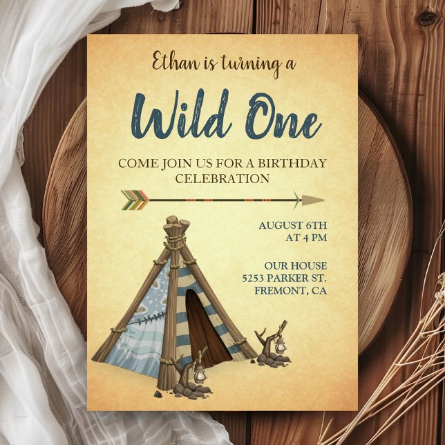 Invitation Fête d'anniversaire Tribal Teepee Wild One (Créateur téléchargé)