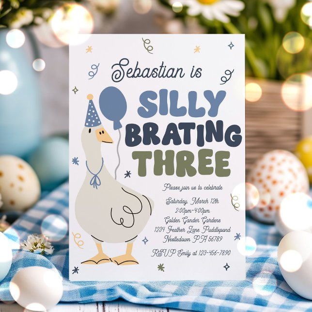 Invitation Fête d'anniversaire trois ans de l'oie idiote (Créateur téléchargé)