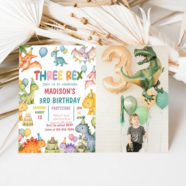 Invitation Fête d'anniversaire Trois Rex Dinosaure 3 ans  (Créateur téléchargé)