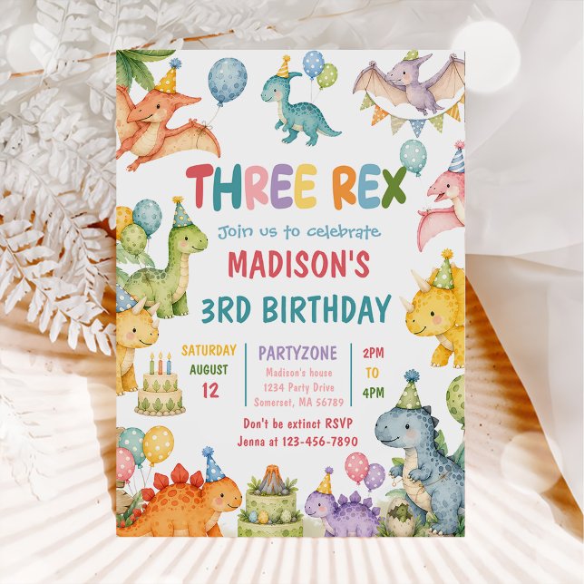 Invitation Fête d'anniversaire Troisième Dinosaure Rex 3 ans (Créateur téléchargé)