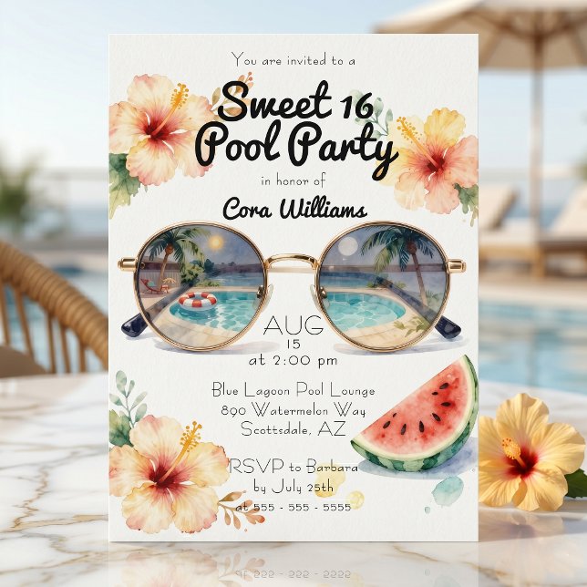 Invitation Fête d'anniversaire tropical à l'aquarelle pour un (Créateur téléchargé)