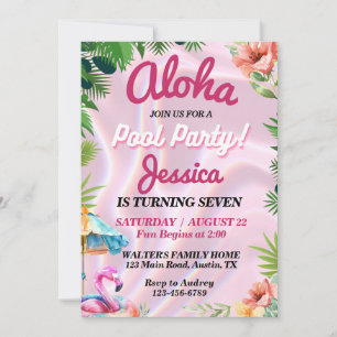 Invitation Fête d'anniversaire Tropical Aloha Pool Party