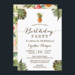 Invitation Fête d'Anniversaire Tropical - Feuilles d'ananas d<br><div class="desc">Créez votre invitation parfaite avec ce modèle pré-conçu, vous pouvez facilement la personnaliser pour être le vôtre. Pour plus de personnalisation, cliquez sur le lien "customiser plus loin" et utilisez notre outil de conception facile à utiliser pour modifier ce modèle. Si vous préférez les papiers plus épais / Finition mat,...</div>