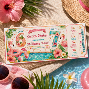Invitation Fête d'anniversaire Tropical Flamingo Piscine 7 an