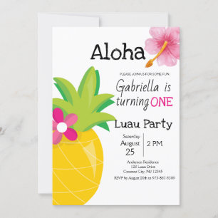 Invitation Fête d'Anniversaire Tropical Luau Pineappy Rose