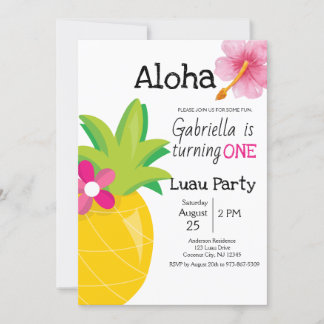 Invitation Fête d'Anniversaire Tropical Luau Pineappy Rose