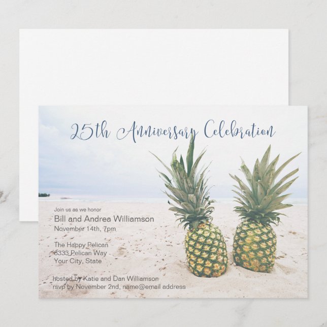 Invitation Fête d'anniversaire tropicale 25 ans (Devant / Derrière)