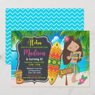 Invitation Fête d'anniversaire tropicale Aloha Hawaïenne Fill